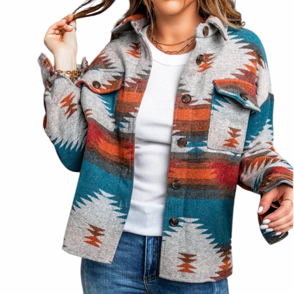 In Loom Aztec Southwestern Shacket Shirt Jacket‎ Womens Size Medium